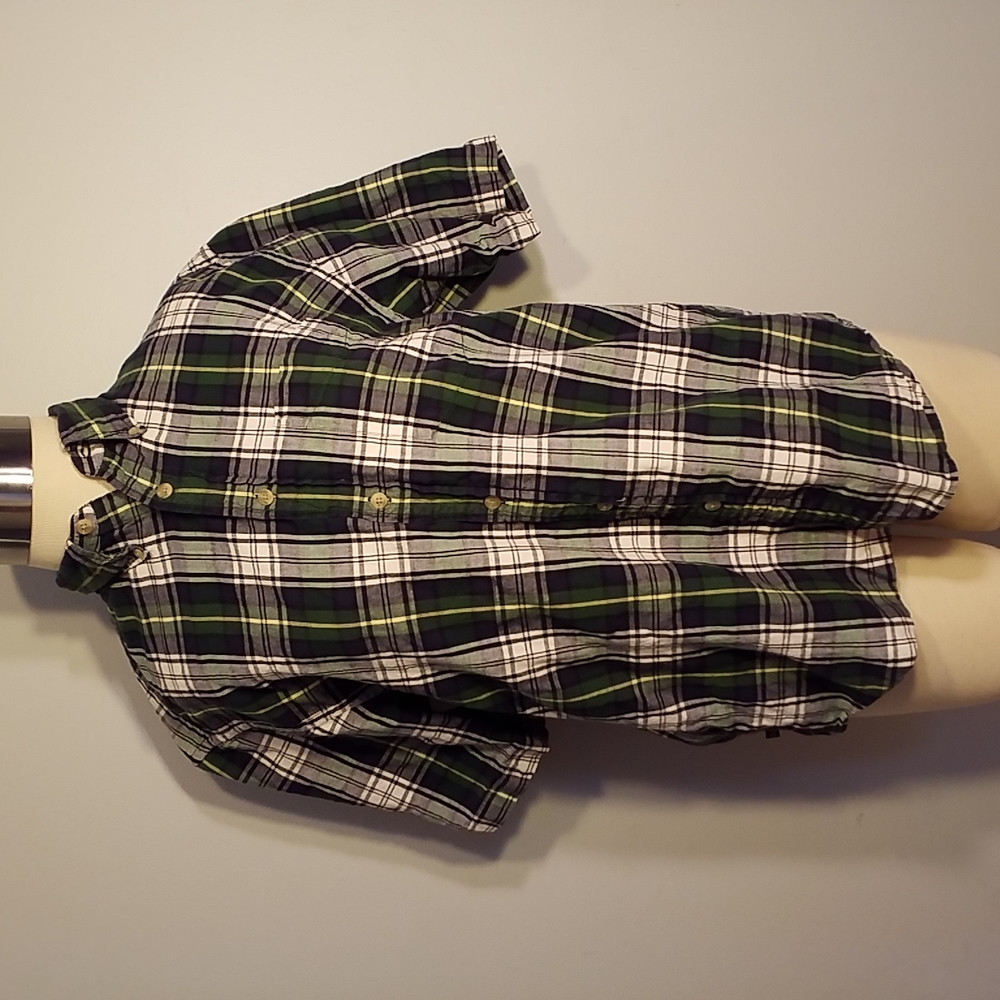 GAP SHIRT PLAID Size M Short Sleeve Button collar one pocket Navy/Forest